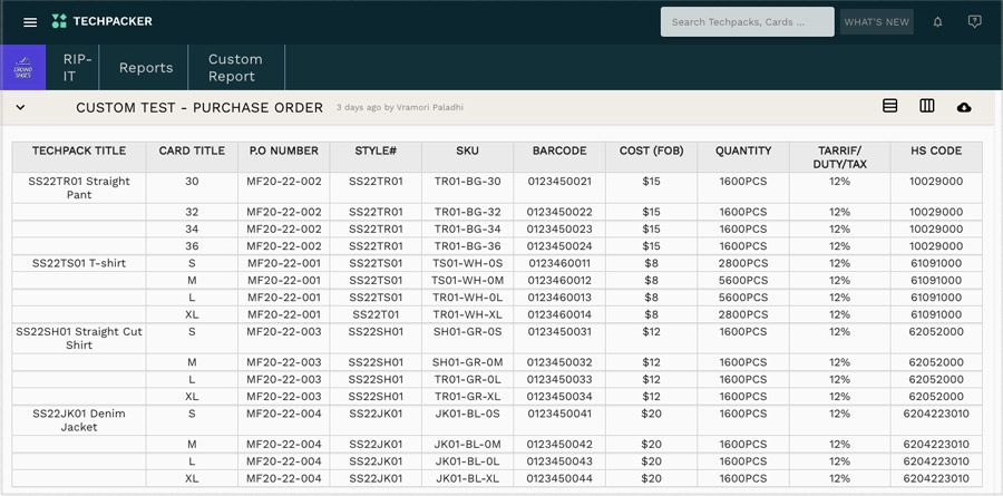 Purchase order sheet