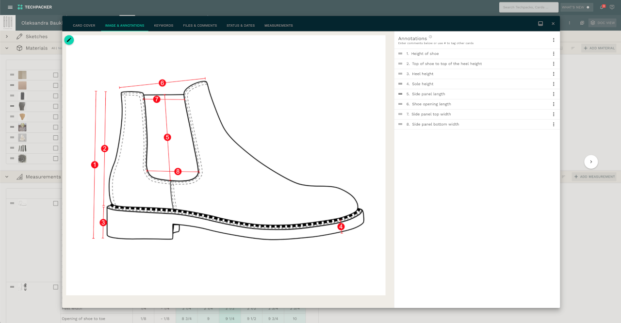 Tech pack Point of measurements 