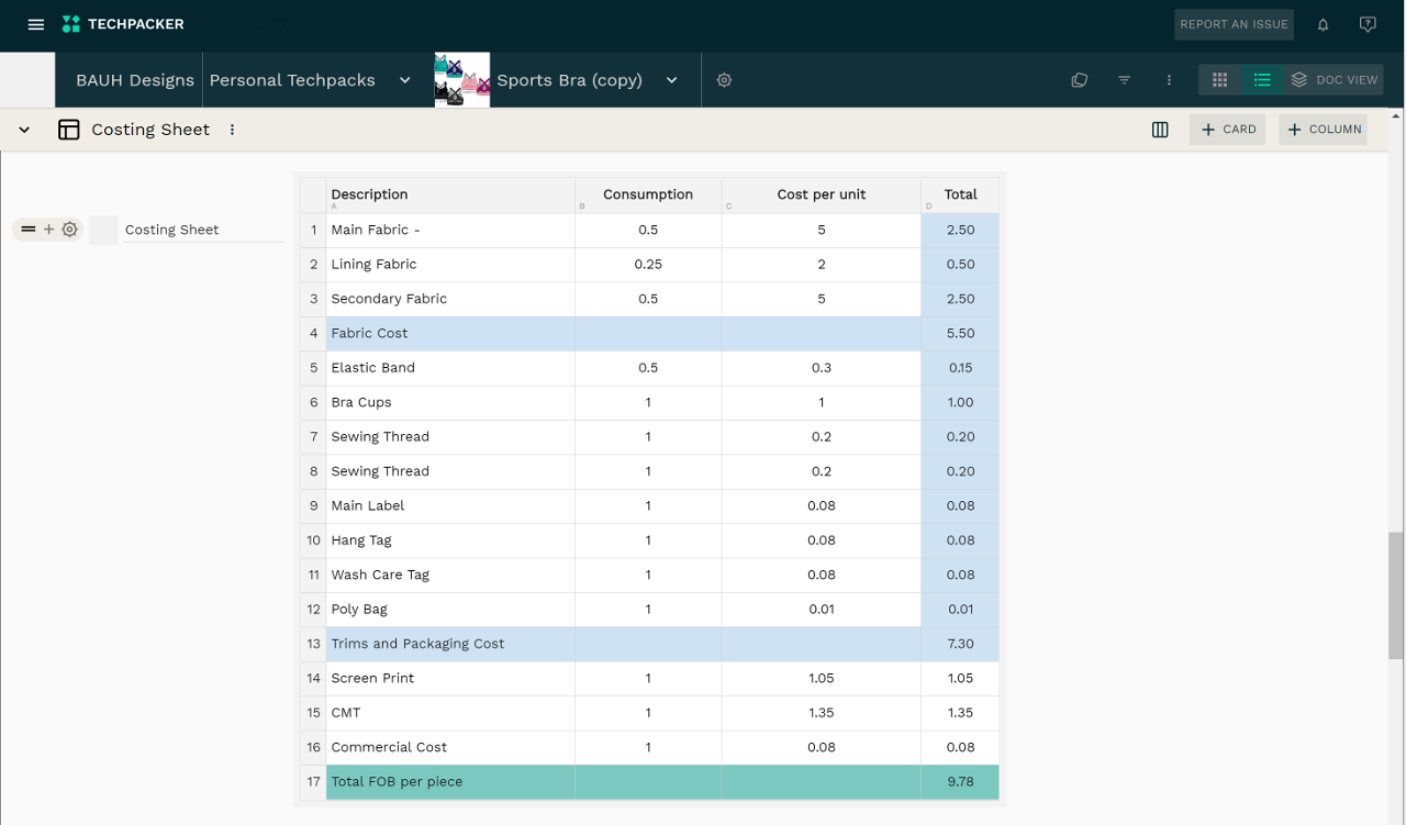 Garment costing sheet example