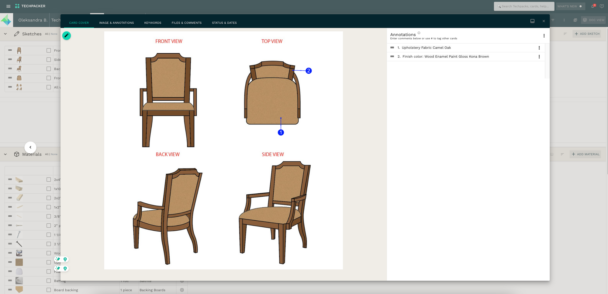 Furniture tech pack sketches