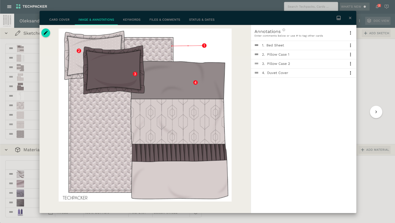 Duvet set technical sketches