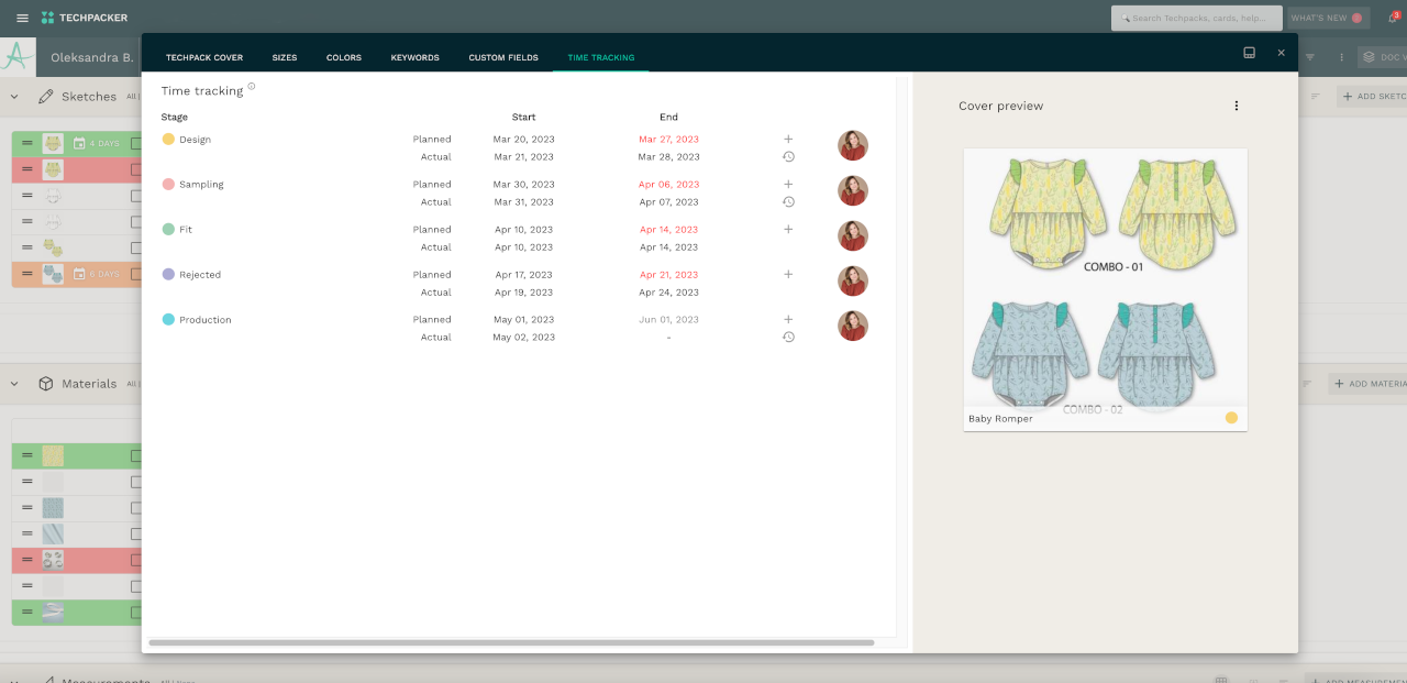 Techpacker tech pack stages start and due dates